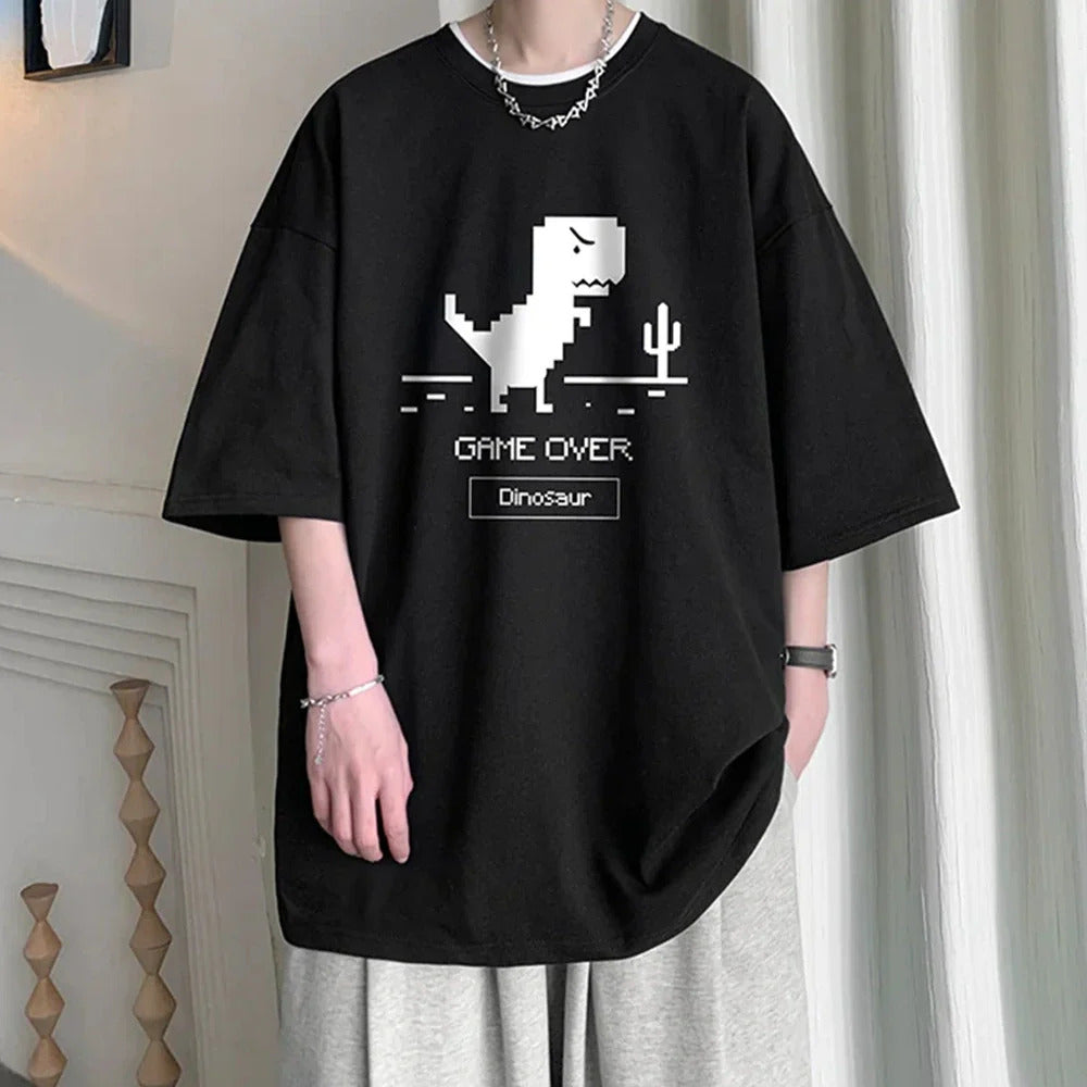GAME OVER Dinosaur Print Oversized T-Shirt 👕 | Trendy Korean Streetwear | Unisex S-XXXL