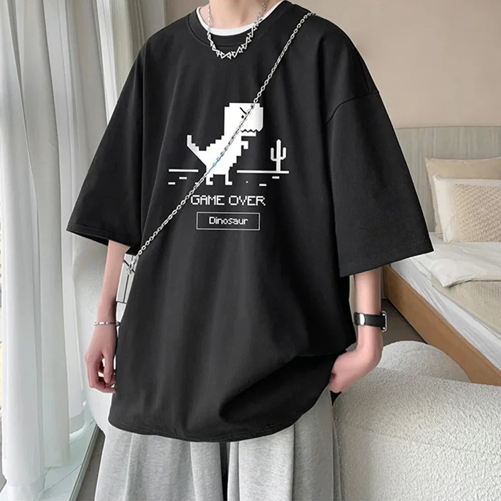 GAME OVER Dinosaur Print Oversized T-Shirt 👕 | Trendy Korean Streetwear | Unisex S-XXXL