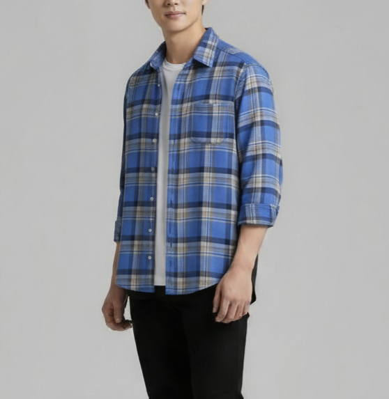 Royal Blue & Beige Premium Check Shirt – S to XXL (Soft Flannel Look • Overshirt Style)