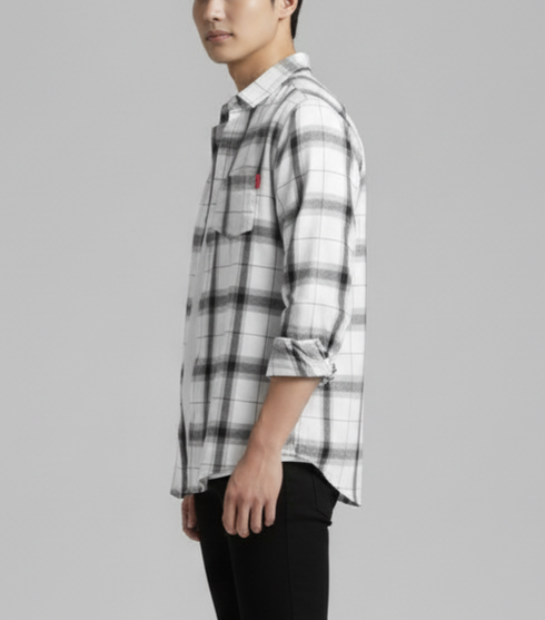 Urban Plaid Flannel Shirt - White/Charcoal