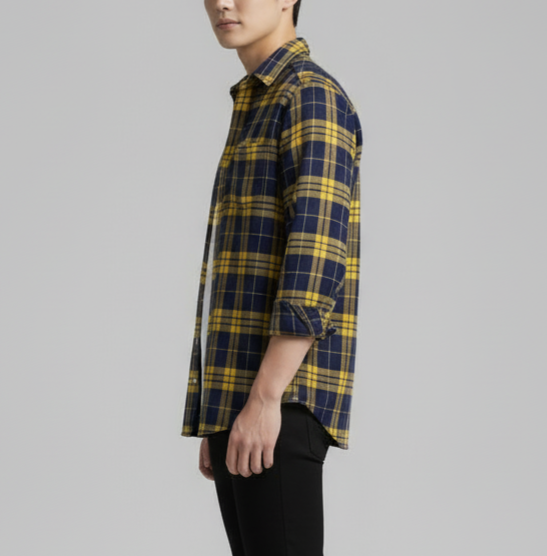 Navy Blue & Yellow Premium Check Shirt – S to XXL (Soft Flannel Look • Overshirt Style)